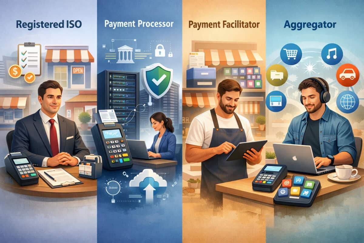 Registered ISO vs payment processor vs payment facilitator vs aggregator