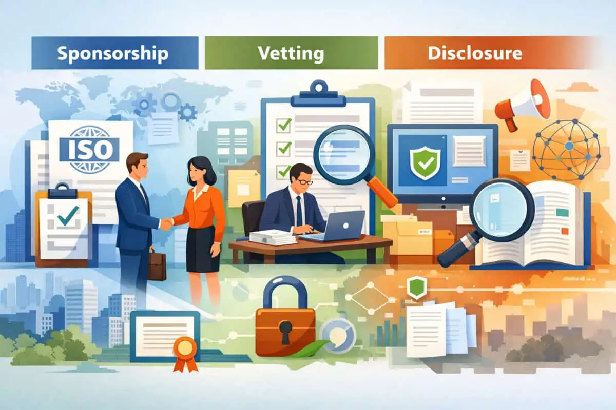 What registered ISO registration typically involves (sponsorship, vetting, and disclosure)